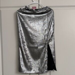 NWT Future Collective Silver Metallic Pencil Skirt